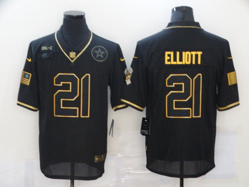 Men Dallas cowboys 21 Elliott Black Retro Gold Lettering 2020 Nike NFL Jersey
